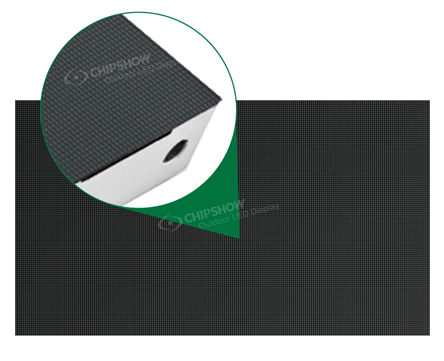Black LED display module with a circular close-up of its surface and edge.