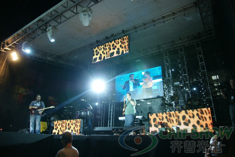 Outdoor rental LED screens and IMAG side screens setup for a live music concert and band performance