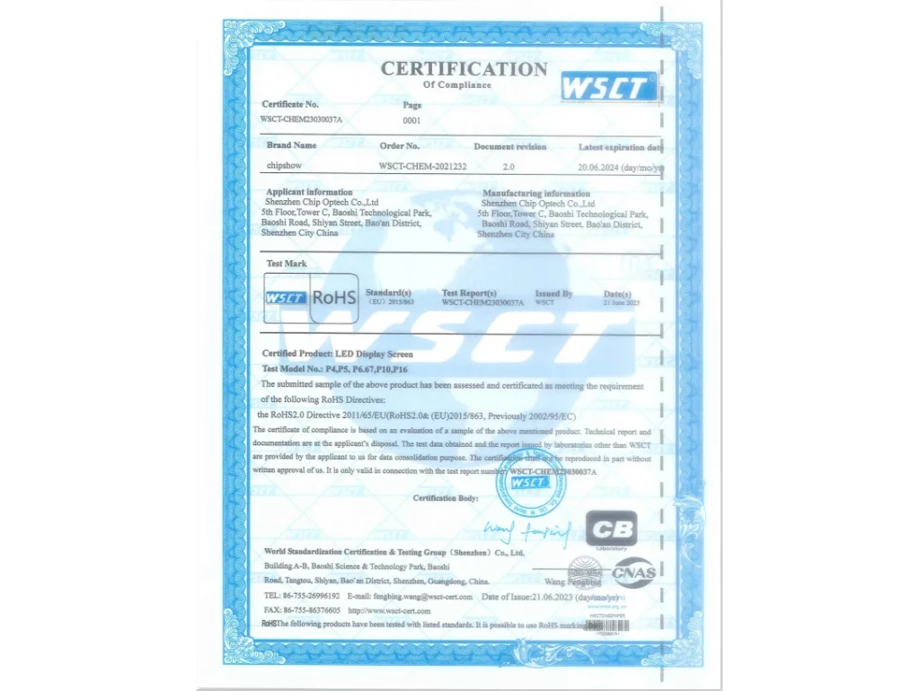 Double-Service RoHS Certificate