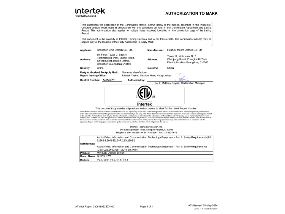 Mini LED COB Series ETL Certificate (1)