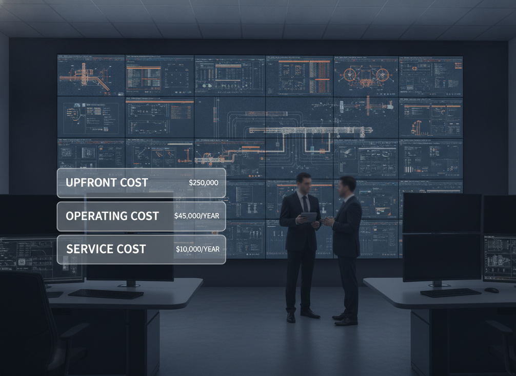 Fine-pitch LED wall in a control-room setting with a simplified cost overlay concept