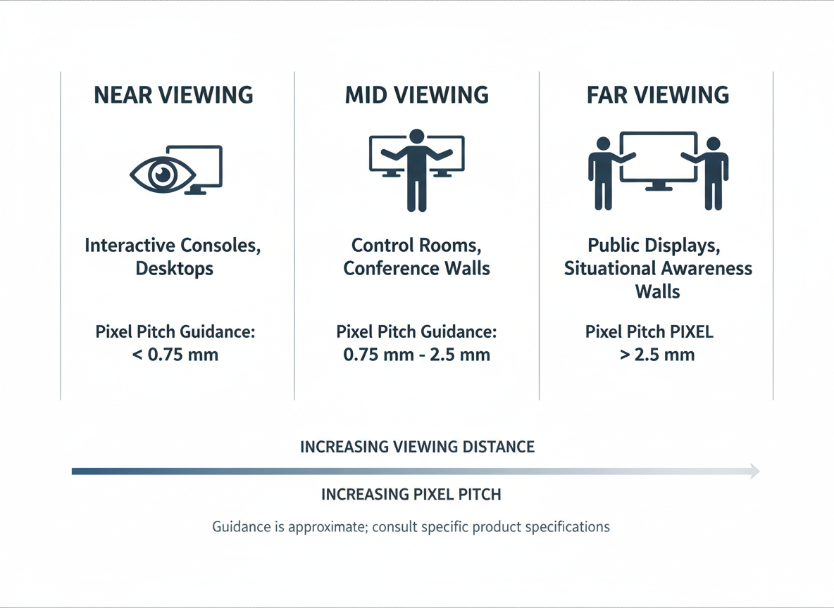 Control room viewing distance and pixel pitch comparison chart