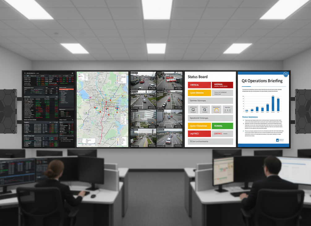 Control room content types on a video wall comparison table