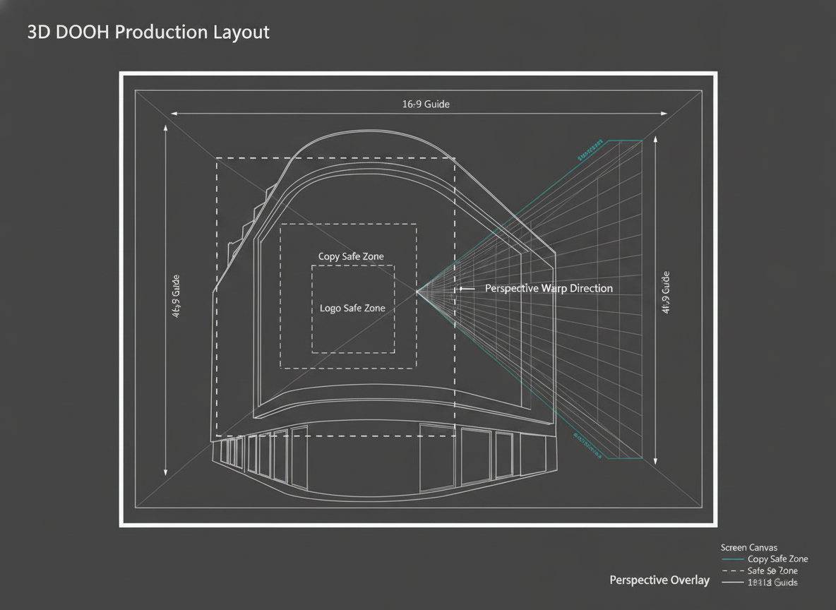 Aspect ratio and safe-zone planning for a 3D LED billboard layout