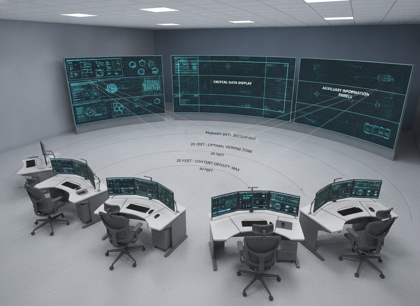 Control room layout showing operator sightlines and display placement