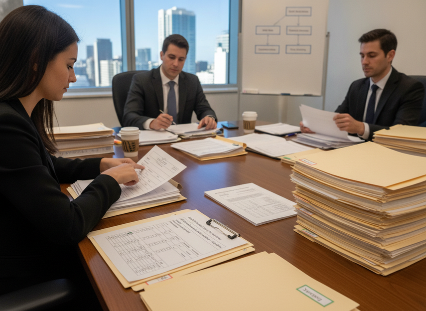 Procurement team preparing submittal documents and a compliance checklist for a VMS evaluation.