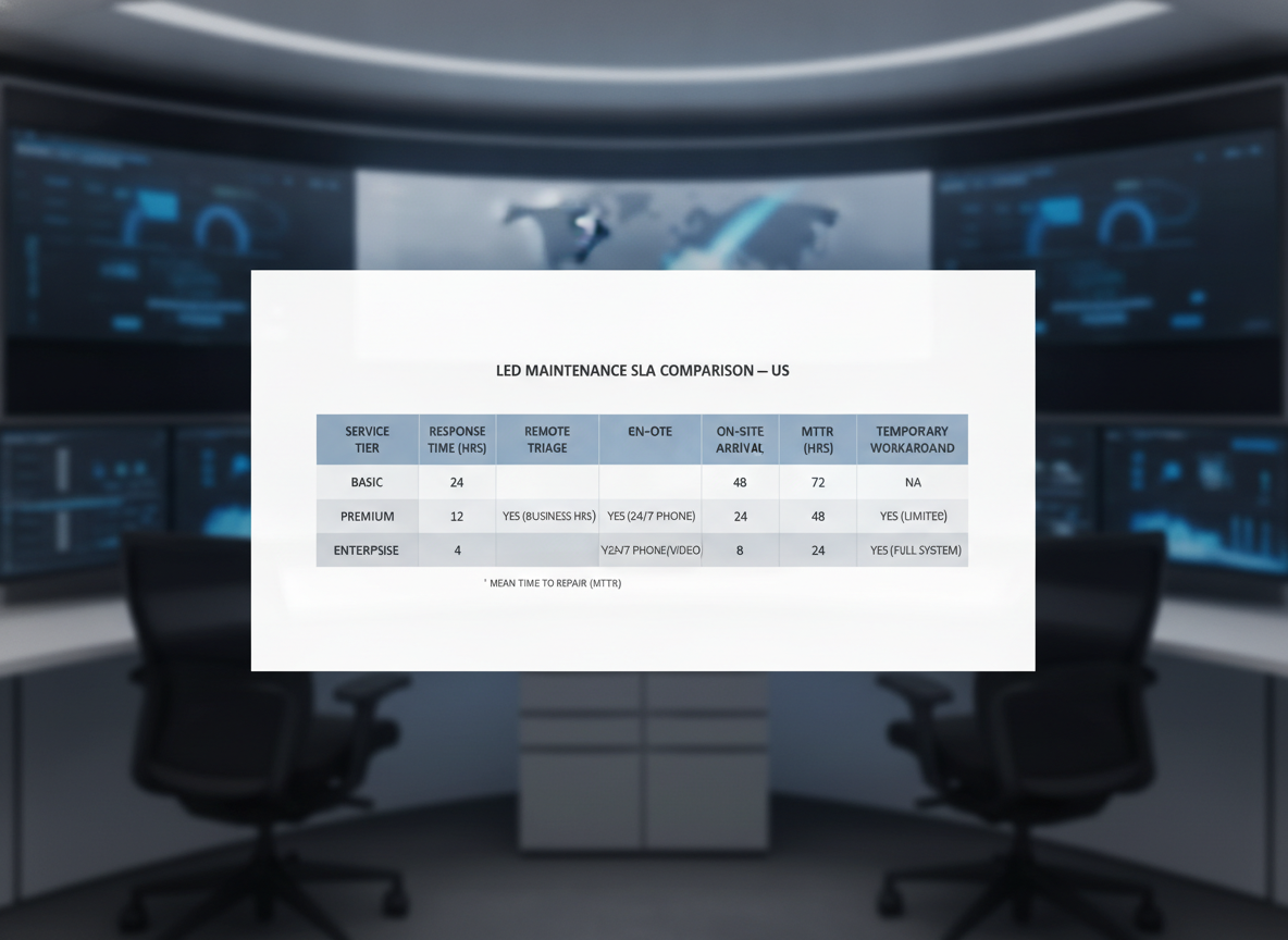 Comparison table for LED maintenance SLA timing terms