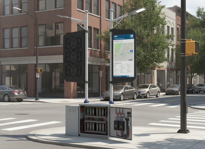 Smart pole backup planning with cabinet power and roadside connectivity