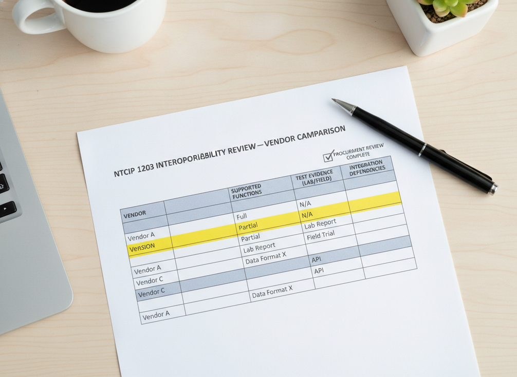 A vendor comparison matrix for NTCIP 1203 claim review