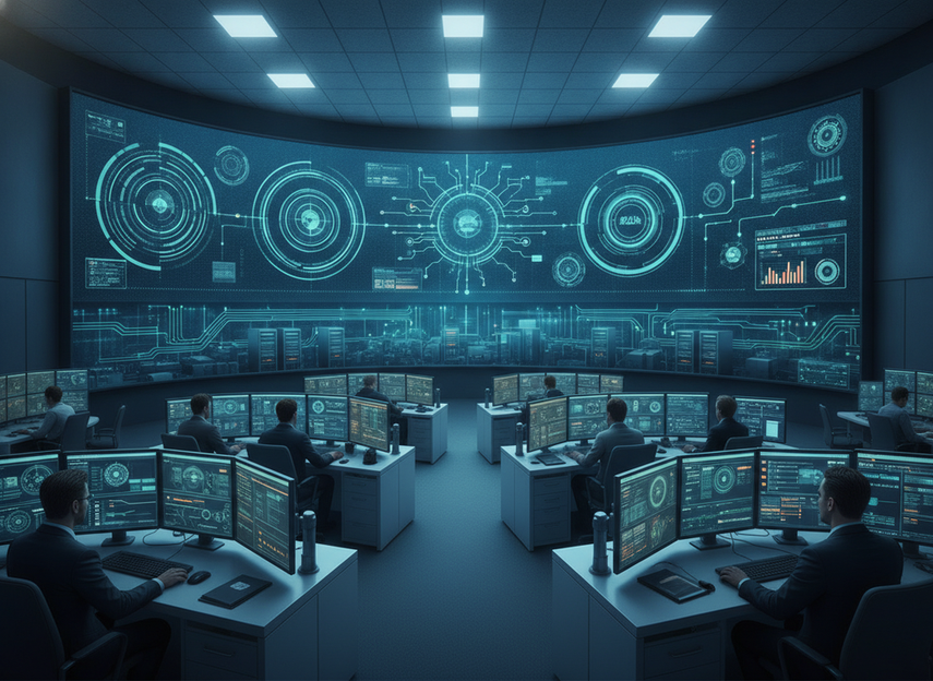 A modern command center LED wall showing a resilient display system in a control-room environment.
