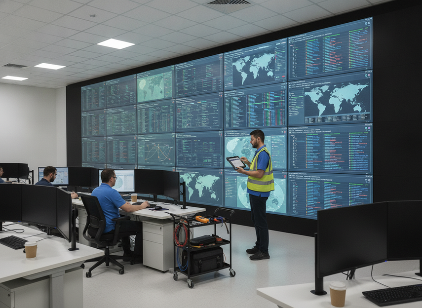 Front-service LED wall maintenance planning in a 24/7 control room