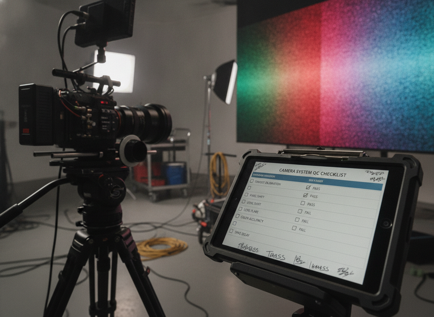 On-site LED wall acceptance checklist with test notes and camera settings