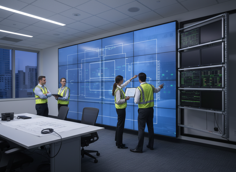Control room team planning an LED wall upgrade for a legacy video wall