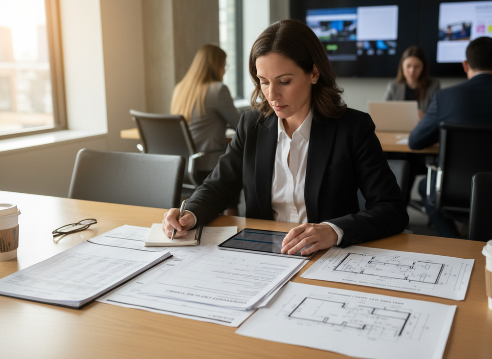 Procurement review with quote sheets and service terms for a command center display project