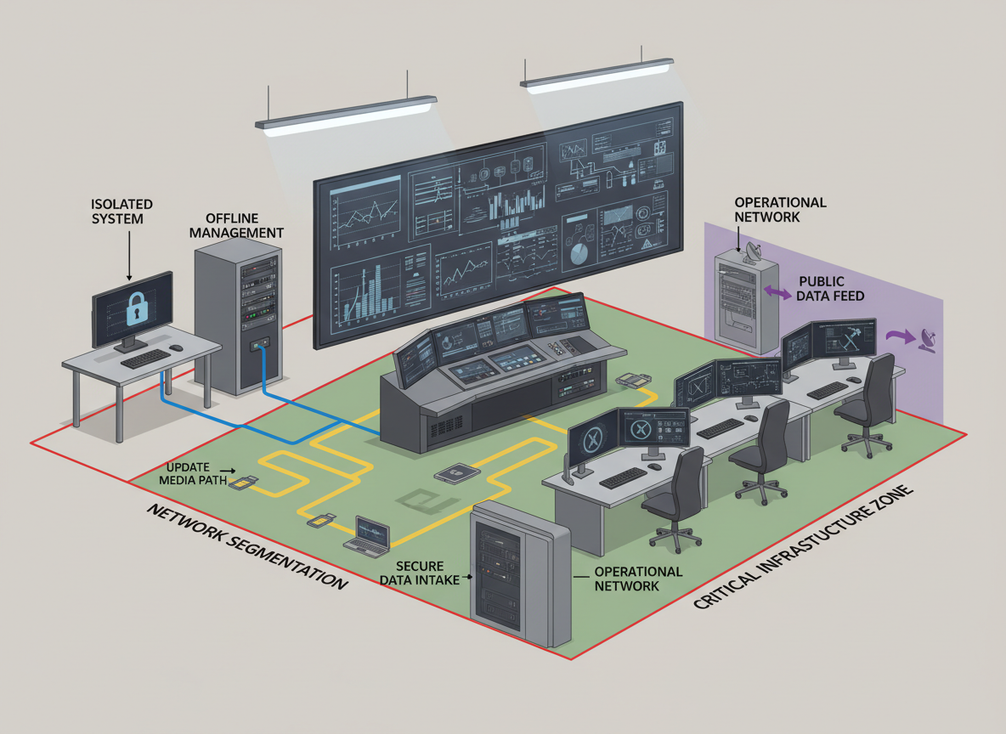 Control room display network isolation and firmware update workflow