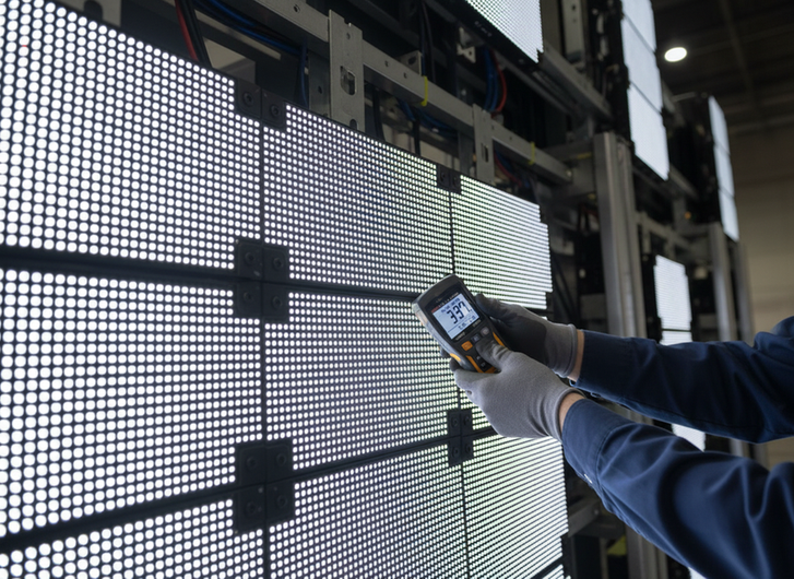 Close inspection view of uneven brightness on an LED wall panel