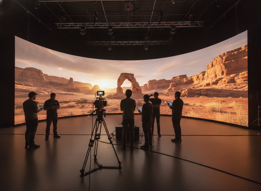 Virtual production LED wall in an XR stage