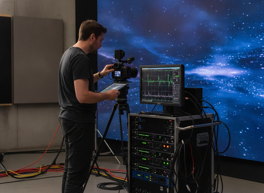 Sync and camera test setup for an LED volume