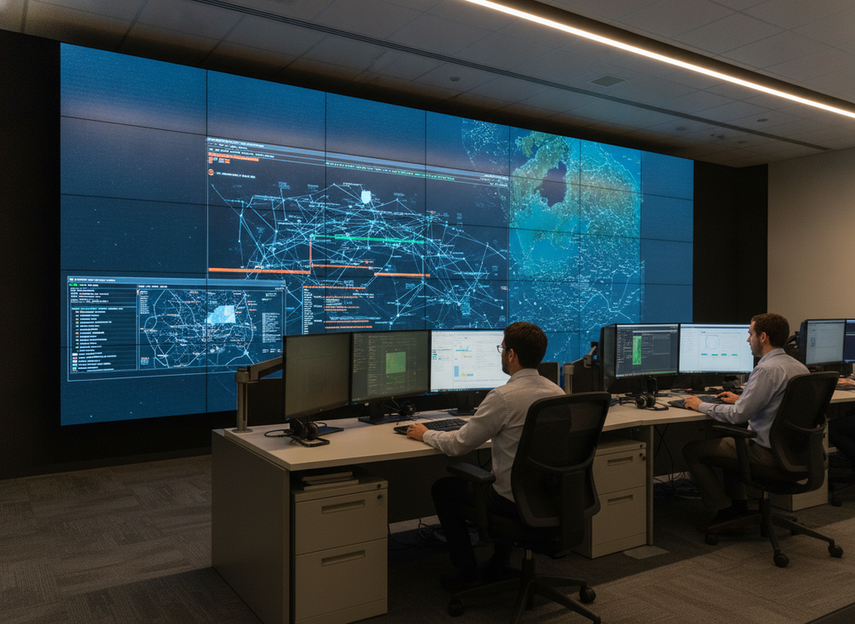 Fine-pitch LED wall with anti-glare finish in a mission-critical control room