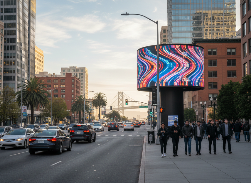 Outdoor digital billboard on a busy roadside with clear visibility and passing traffic
