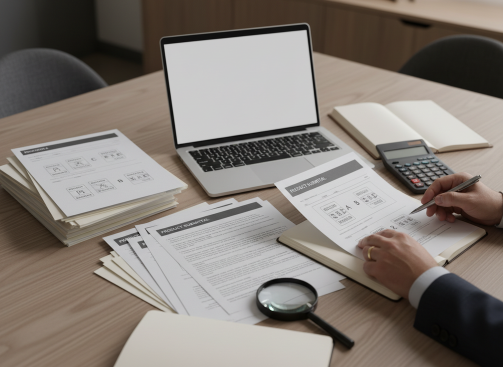 A government buyer comparing a supplier quote, compliance letter, and product submittal during LED wall procurement