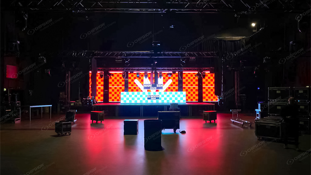 c shine p3.91 stage rental screen for outdoor dj booth landscape red dark
