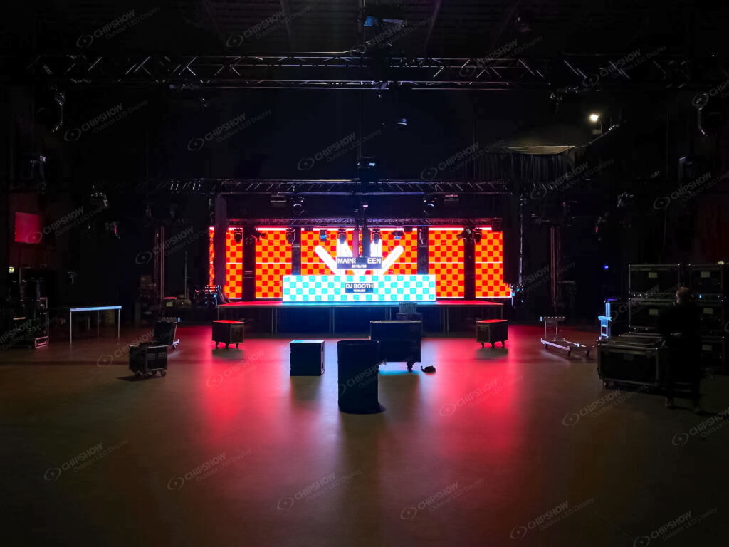 c shine p3.91 stage rental screen for outdoor dj booth landscape red dark