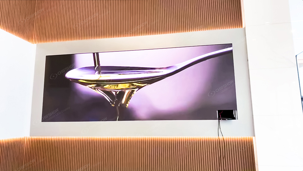 p2 small pitch led display in the lobby of the office building landscape orange left detail
