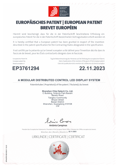 Document preview for A Modular Distributed Control LED Display System (EP3761294)